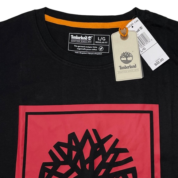 Timberland Cotton Black/Red Long Sleeve Stack Logo Regular Fit Mens Tee - Picture 3 of 9